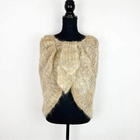 Hand‑Knit Wool Cape Shawl Wrap S/M – Tan Cream Dutch Heritage - Picture 8 of 13